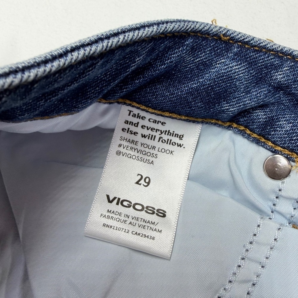 NWT Vigoss Marley Flare Jeans Womens 29 Mid Rise Raw Hem Blue Denim Boho Pintuck - Picture 6 of 12